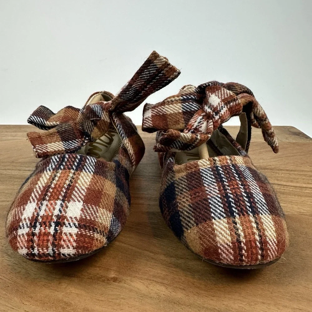 New Big Kids Sam Edelman Felicity Rust Plaid Ballet Flats‎ Shoes Size 2 Y